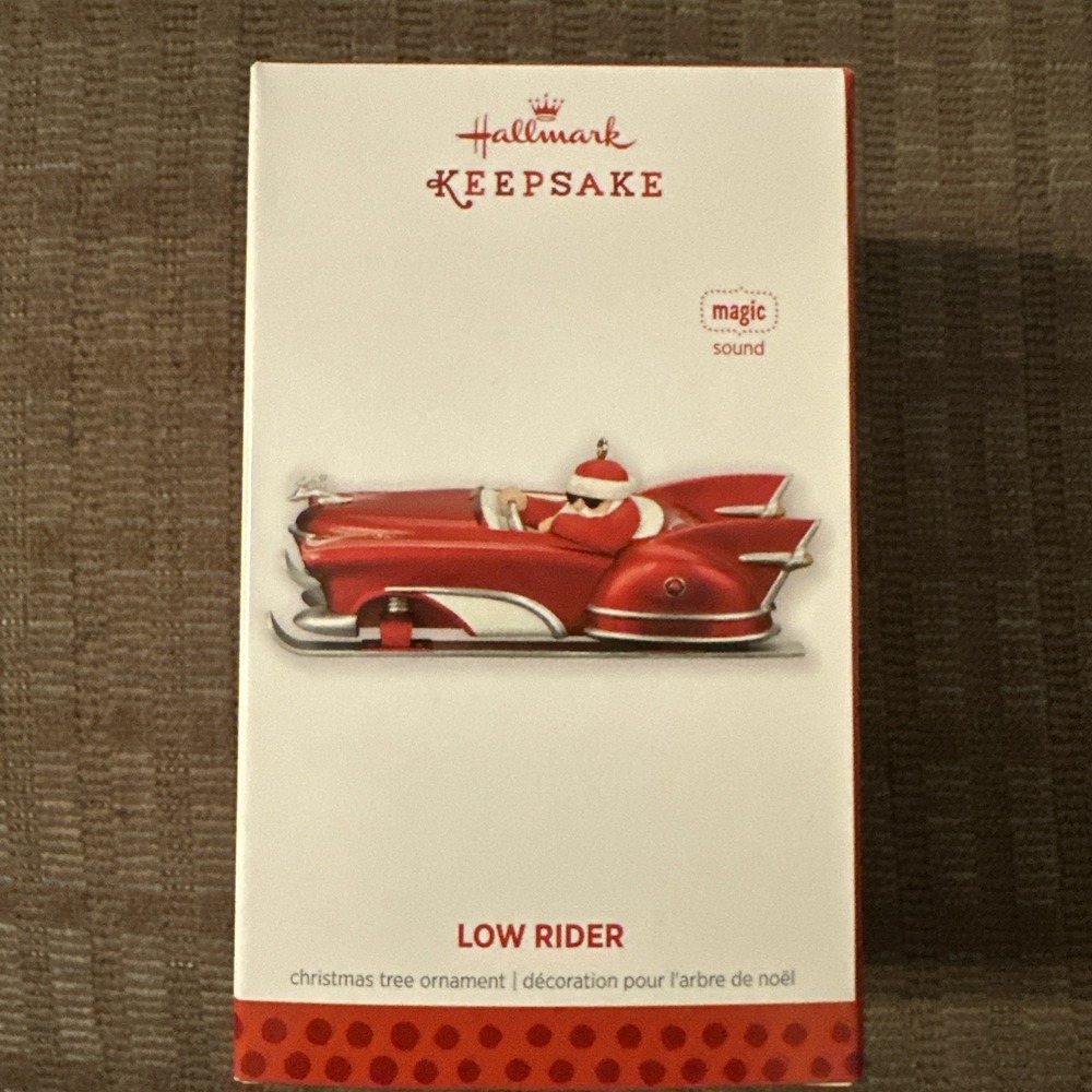 2013 Hallmark Keepsake Low Rider Ornament - Red Car Sleigh - Santa Claus ES1719